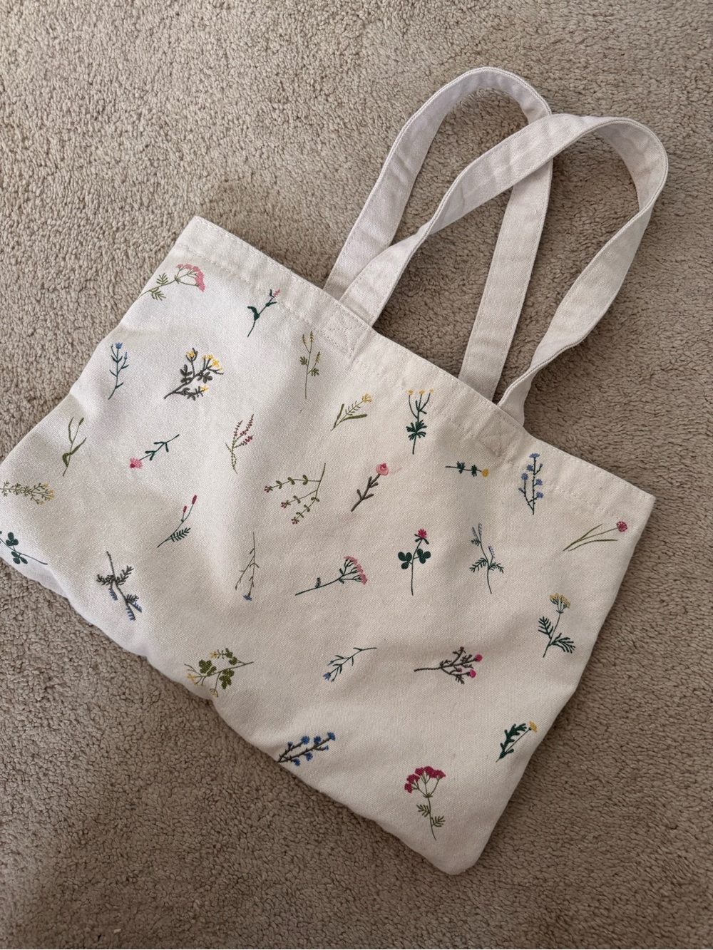 Floral Canvas Tote Bag - White